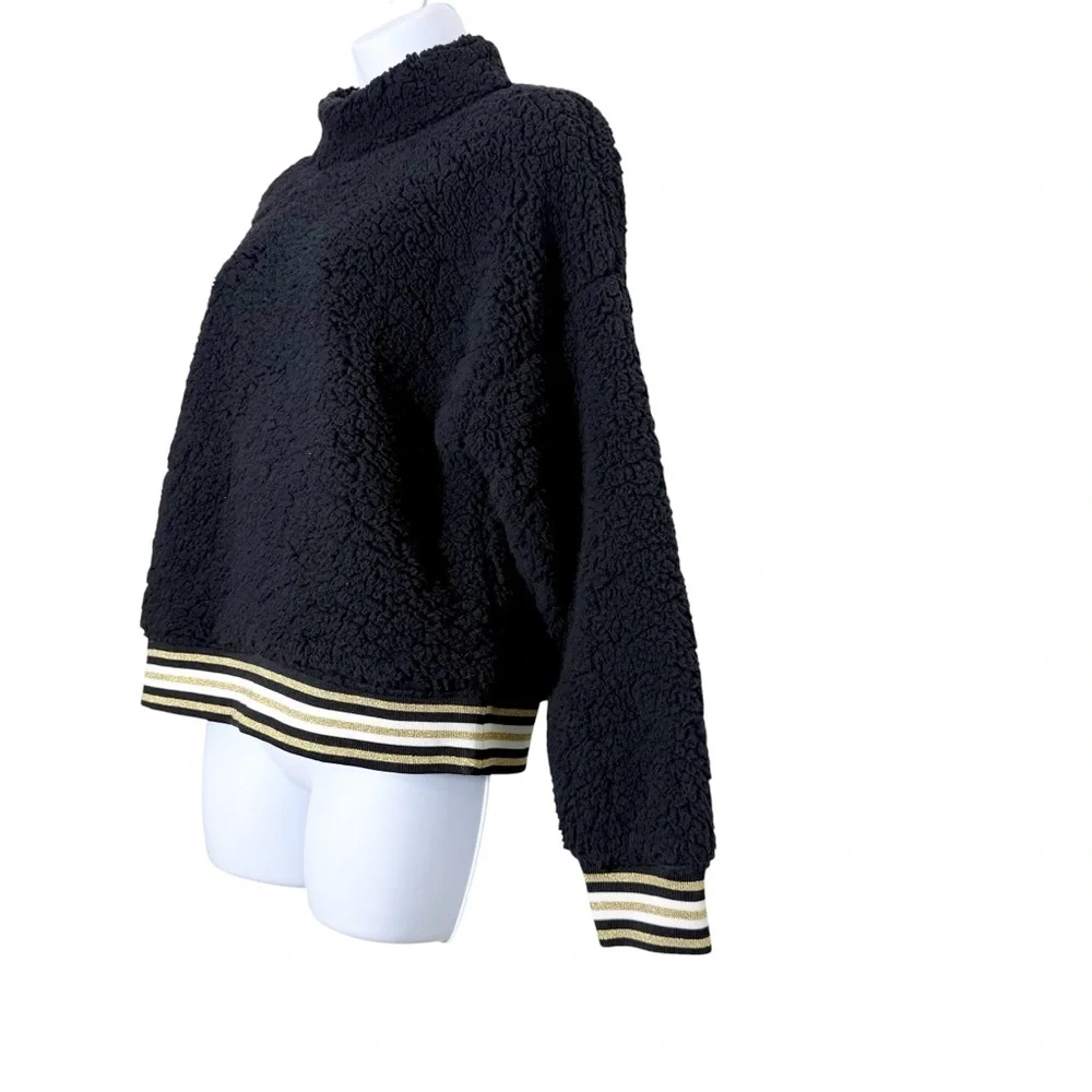 Nanette Lepore Black‎ Teddy Faux Shearling Cozy Pullover Sweater Size M